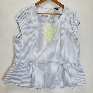 Lane Bryant Peplum Top Womens Sz 18/20 (2x) Pin Stripe Embroidered Cap Sleeve